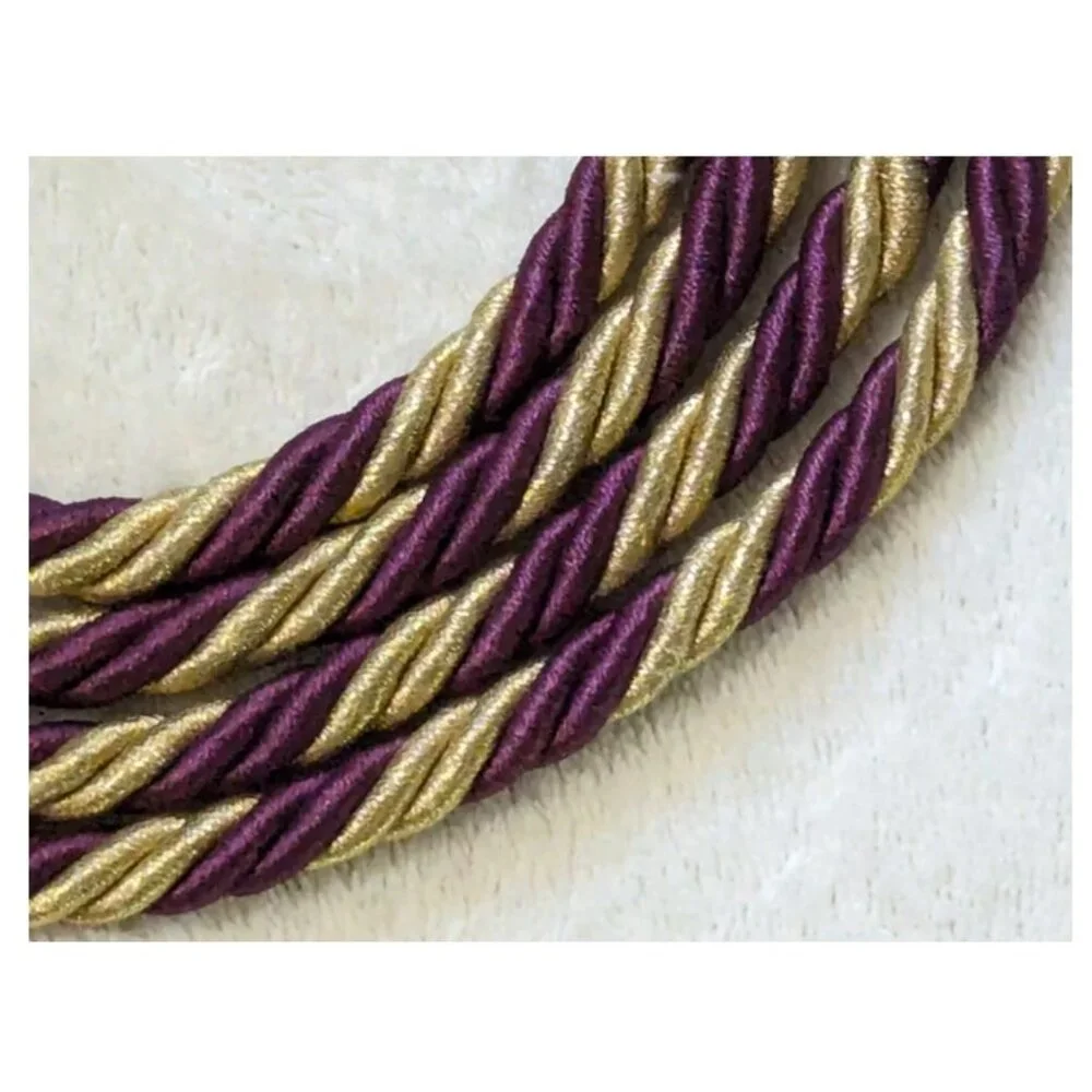Burgundy and Gold Twisted Satin Rope Tasseled Curtain Tie Backs 108 Inches Long